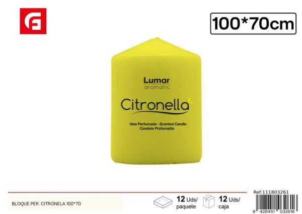 Vela bloque perfumada citronela 100x70mm - Velas aromáticas