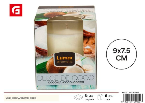 Vela en vaso de cristal aroma coco - Vela aromática decorativa
