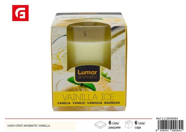 Vela en vaso de cristal aroma vainilla - Vela aromática decorativa