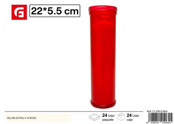 Vela extra larga roja 22x5.5cm - Velones para decoración y eventos