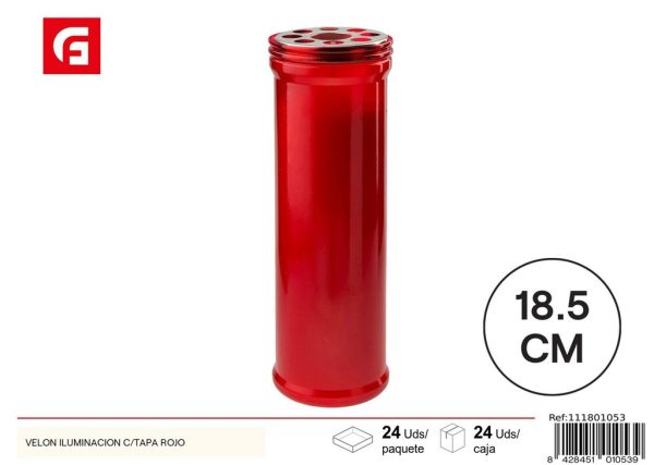 Vela iluminada roja con tapa 18.5cm - Velas aromáticas