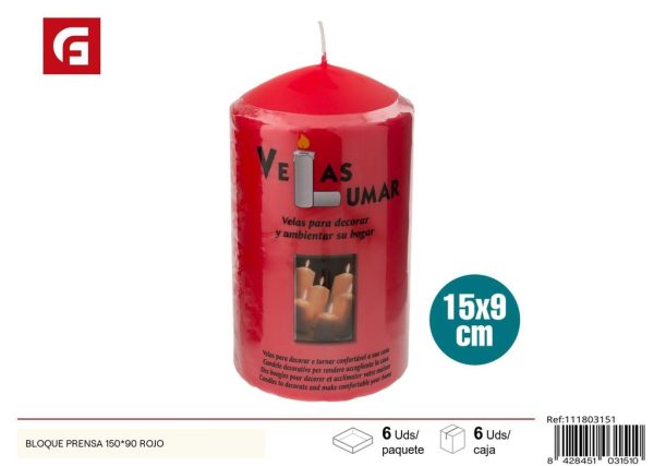 Vela pilar 150x90mm color rojo para decoración