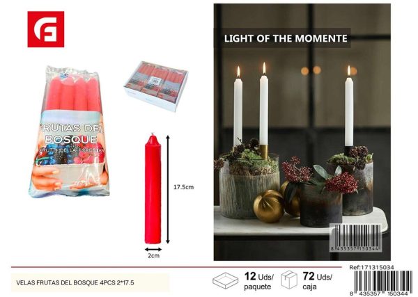Velas aromáticas de frutas del bosque 4 piezas 2x17.5 cm - Velas cilíndricas