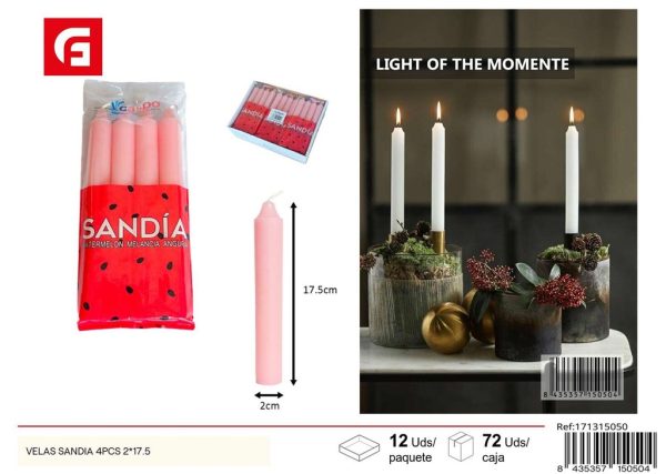 Velas aromáticas de sandía 4 piezas 2x17.5 cm - Velas cilíndricas