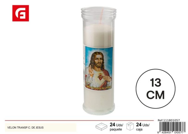 Velón transparente con imagen de Jesús para decoración y oración