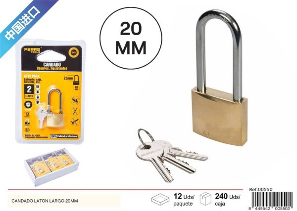 Candado de latón largo 20 mm - Accesorios de ferretería