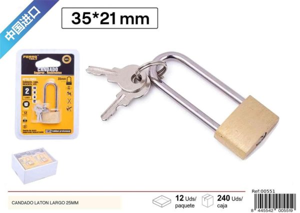Candado de latón largo 25 mm - Accesorios de ferretería