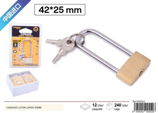Candado de latón largo 30 mm - Accesorios y seguridad para el hogar
