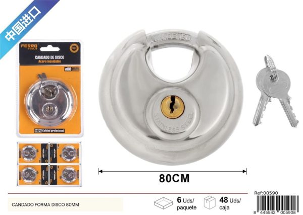 Candado forma disco 80mm de acero inoxidable para seguridad