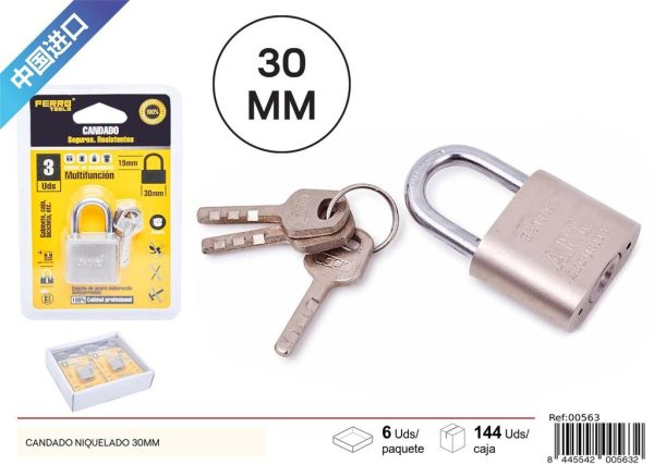 Candado niquelado 30mm - Seguridad y ferretería