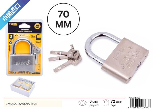Candado niquelado 70 mm - Seguridad y candados