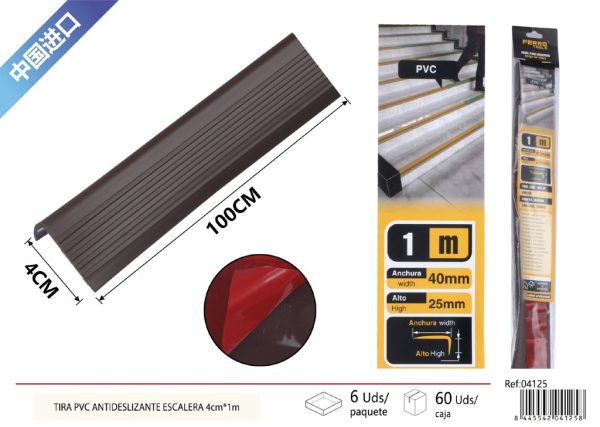 Tira PVC antideslizante L tipo marrón 4 cm x 1 m - Accesorios de ferretería