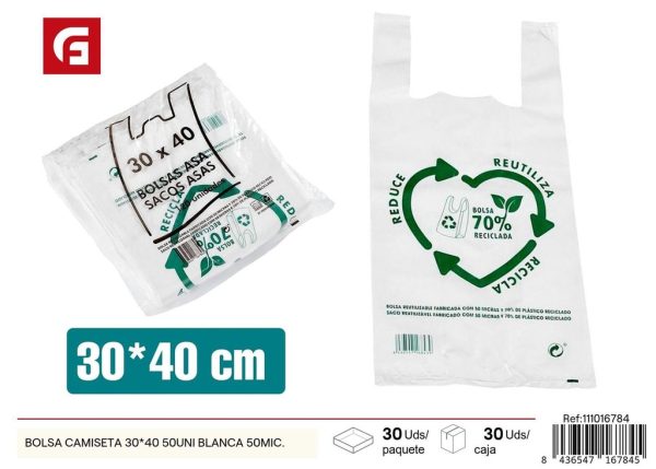 Bolsa camiseta 30*40 50 uni blanca 50 micras - Bolsa de plástico para uso diario