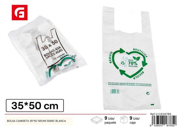 Bolsa camiseta 35*50 50 uni 50 mic blanca - Plástico para limpieza