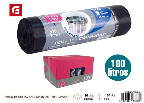Bolsa de basura 100L 10 unidades negra para limpieza del hogar