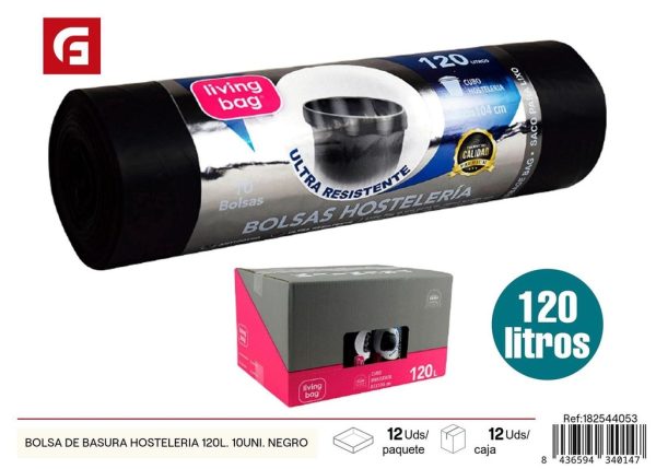 Bolsa de basura 120L, 10 uds, negra - Productos de limpieza