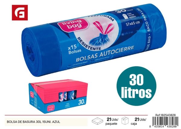 Bolsa de basura azul 30L 15 unidades - Accesorios de limpieza