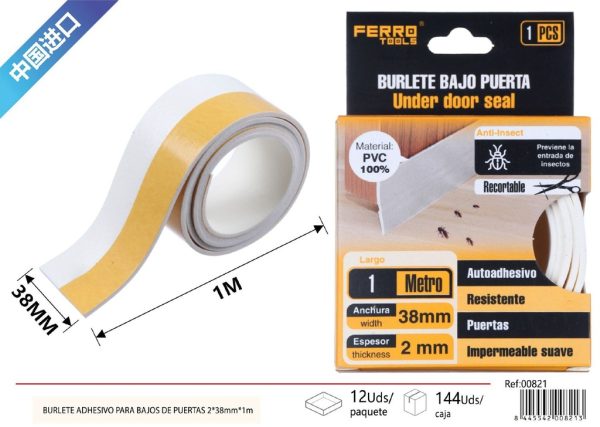 Burlete adhesivo para bajos de puertas 2mmx38mmx1m blanco - Accesorios para hogares