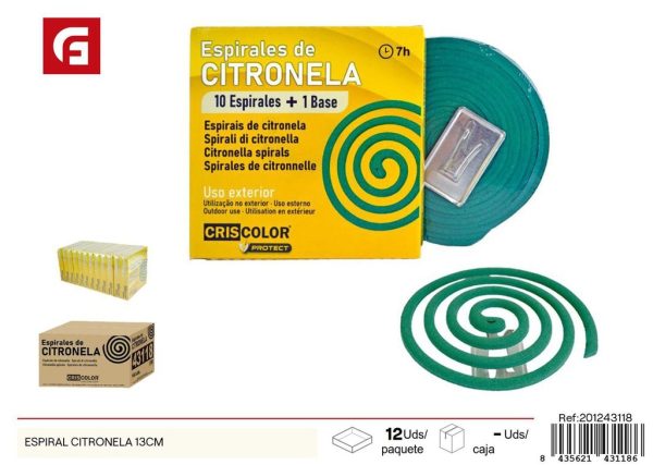 Espiral de citronela 13 cm - Protección contra insectos y aromatización