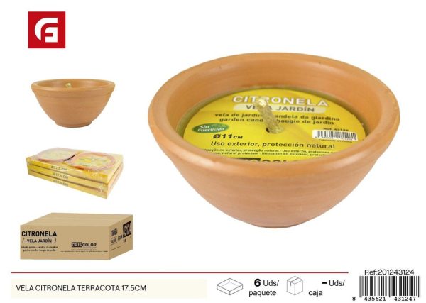 Vela citronela terracota 17.5 cm - Velas aromáticas repelente de insectos