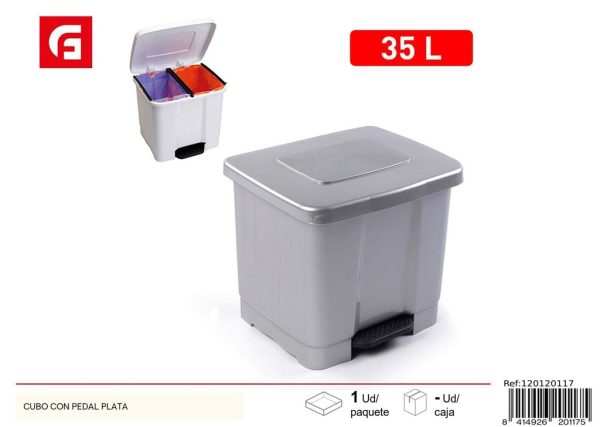 Cubo de basura con pedal plata - Organización y limpieza del hogar