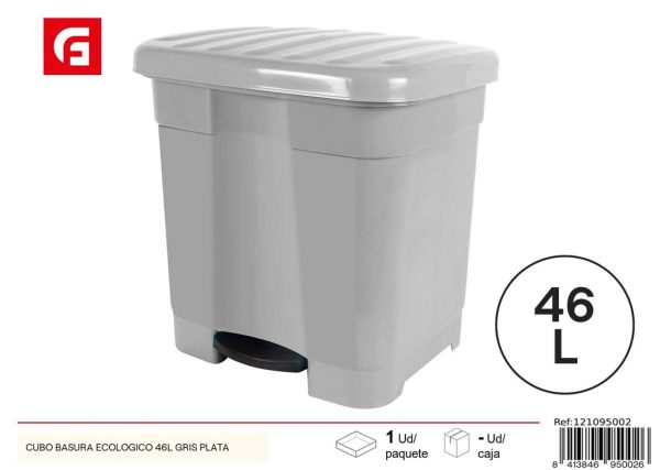 Cubo de basura ecológico 46L gris plata - Accesorios de hogar