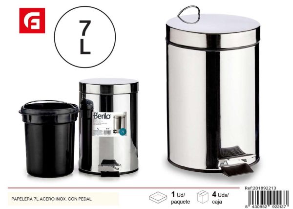 Papelera de acero inoxidable 7L con pedal - Artículos para el hogar