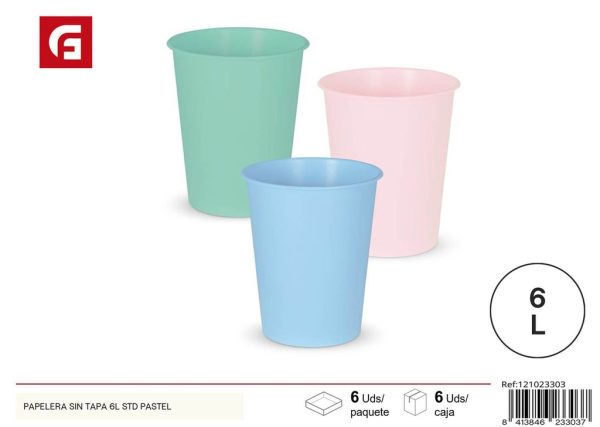 Papelera sin tapa 6L pastel - Accesorios para el hogar