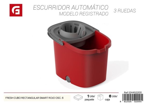 Cubo rectangular Fresh 16L color rojo oscuro - Accesorios de limpieza