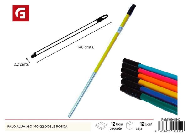 Palo de fregona de aluminio 140*22 cm doble rosca - Productos de limpieza