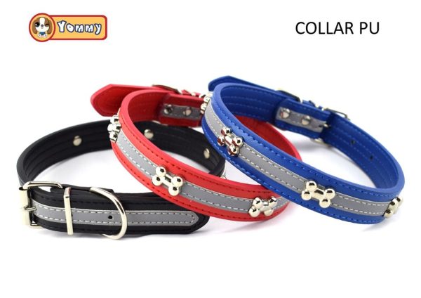Collar reflectante de huesos PU 1.5*35 cm - Collar para mascotas