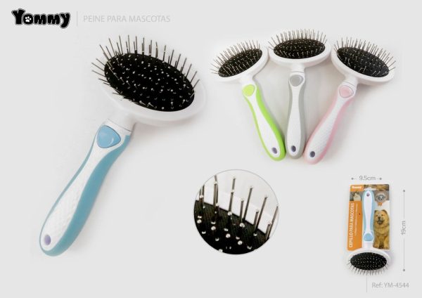 Peine de acero de dos tonos con mango - Accesorios de grooming para mascotas