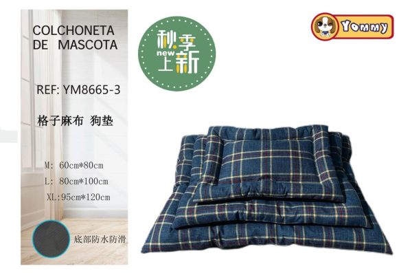 Colchoneta de perro de tela a cuadros azul 3 piezas - Accesorios encantadores para mascotas
