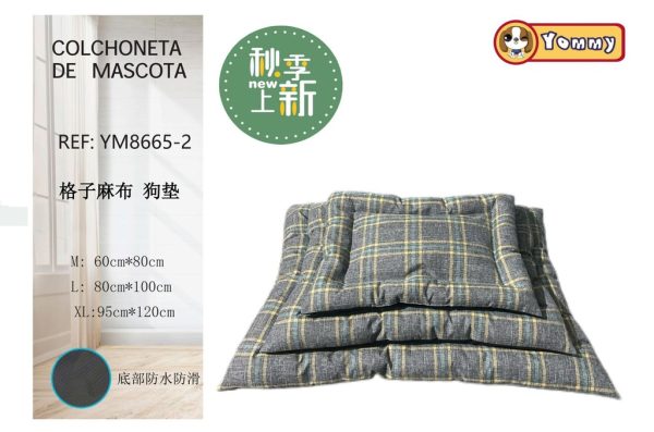 Colchoneta de perro de tela a cuadros gris 3 piezas - Camas modernas y confortables