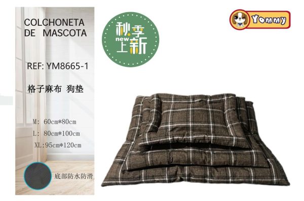 Colchoneta de perro de tela a cuadros marrón 3 piezas - Accesorios cómodos para mascotas