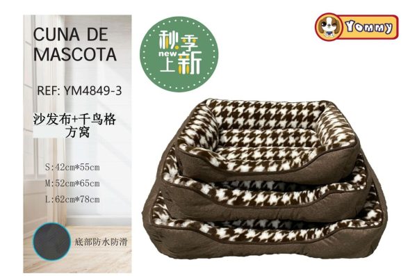 Cuna con tela de camuflaje y pelaje de conejo marrón 3 piezas - Estilo moderno y confort para perros