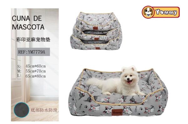 Cuna de Perro de Lino Impreso 3 piezas Gris - Accesorios para Mascotas