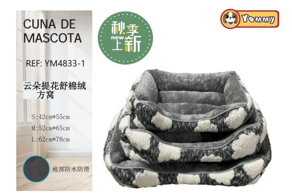 Cuna de mascota con estampado de nubes gris 3 piezas - Camas encantadoras y cómodas