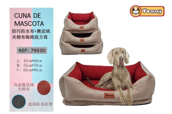 Cuna de perro anti mancha 3 piezas crema y rojo - Accesorios para mascotas y confort canino