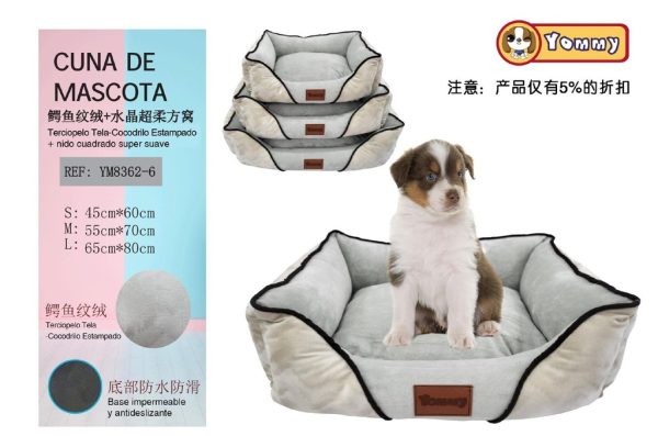 Cuna de perro de tela de cocodrilo y pelaje cristal ultra suave - Cama para mascotas