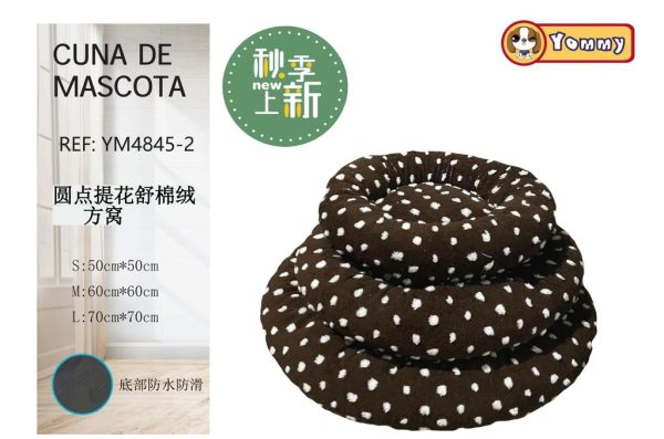 Cuna redonda con estampado de puntos marrón 3 piezas - Accesorios para descanso de mascotas