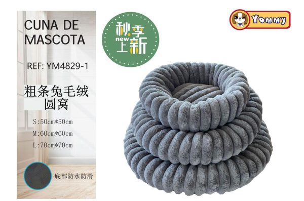 Cuna redonda de pelaje de conejo gris 3 piezas - Accesorios de lujo para mascotas