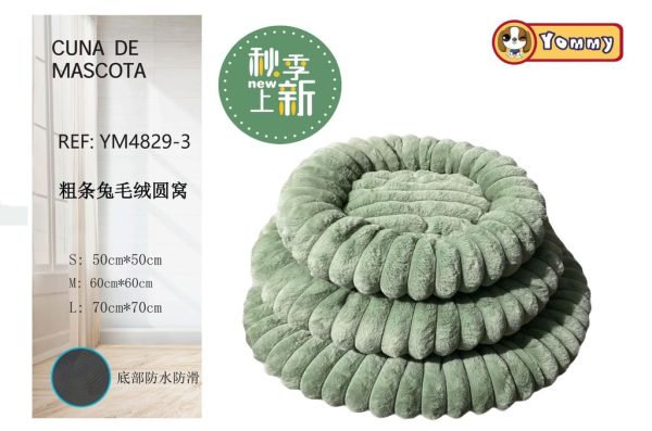 Cuna redonda de pelaje de conejo verde frijol 3 piezas - Accesorios modernos para perros