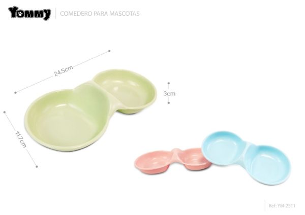 Comedero Doble de Plástico para Mascotas 24.5x11.7x3cm - Accesorios para Mascotas