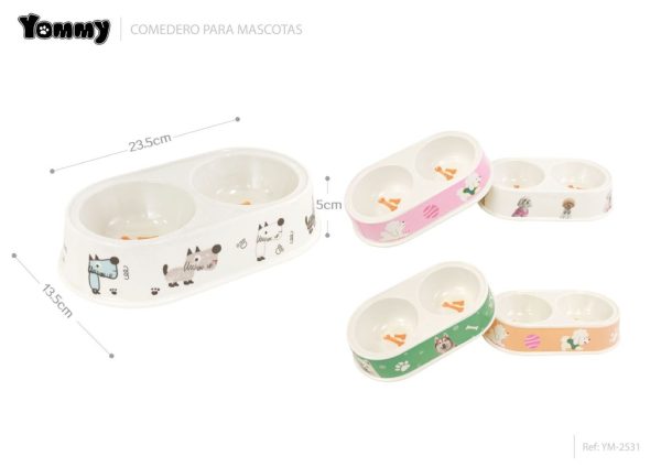 Comedero de PVC doble 23.5*13.5*5 cm - Comedero para mascotas