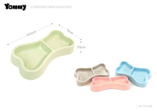 Comedero doble de plástico 24.5*13*3.5 cm - Accesorios para mascotas