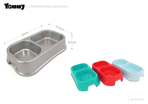 Comedero doble para perros de plástico grande 32x17.5x6.5cm - Accesorios para mascotas