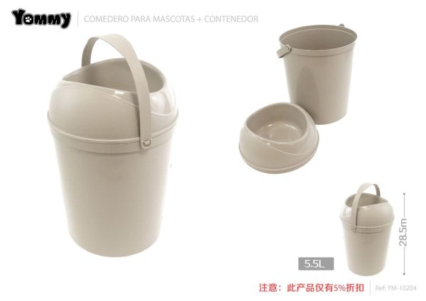 Comedero y cubo para mascotas 5.5L + 28.5 cm