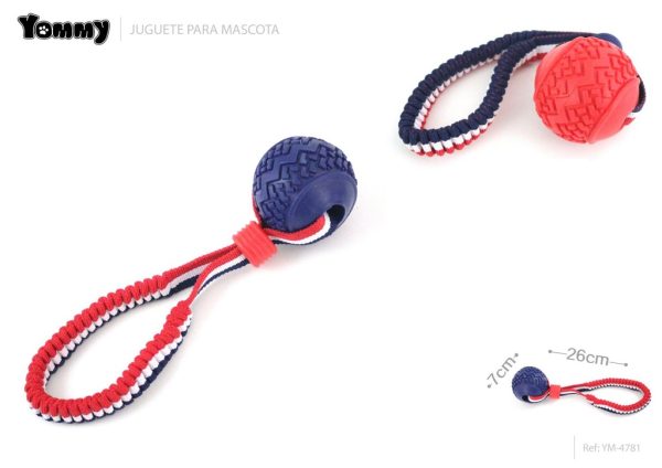 Juguete de caucho tipo balón con cuerda 7*26cm - Juguetes para mascotas