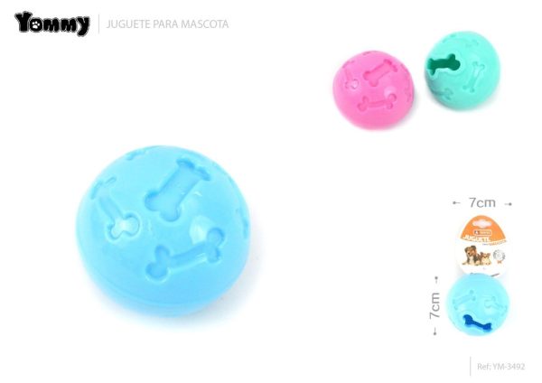 Juguete de goma en forma de bola con agujeros 7 cm - Accesorios para mascotas